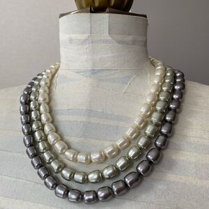 3 Strand Faux Pearl Necklace  1 white  & 2 shades of grey